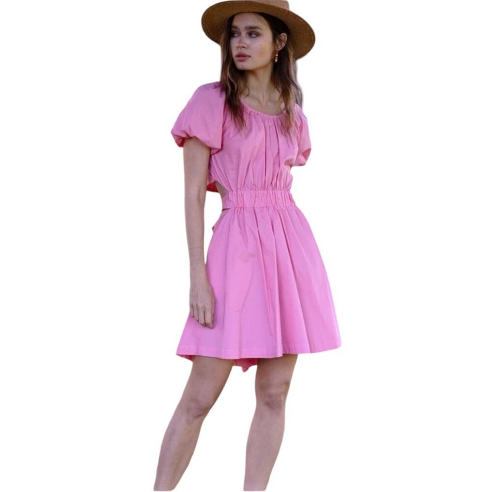 << Adelyn Rae Sarah Poplin Back Cut Out Dress in Peach Pink β Sz Md